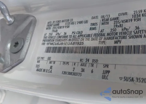 2014 Ford Escape Titanium z USA, uszkodzony, nr VIN 1FMCU0J91EUA81925